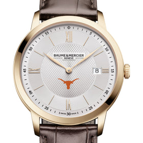UT Austin Men's Baume et Mercier 40mm Gold PVD Classima Watch with Silver Dial & Dark Brown Leather Strap Shot #1