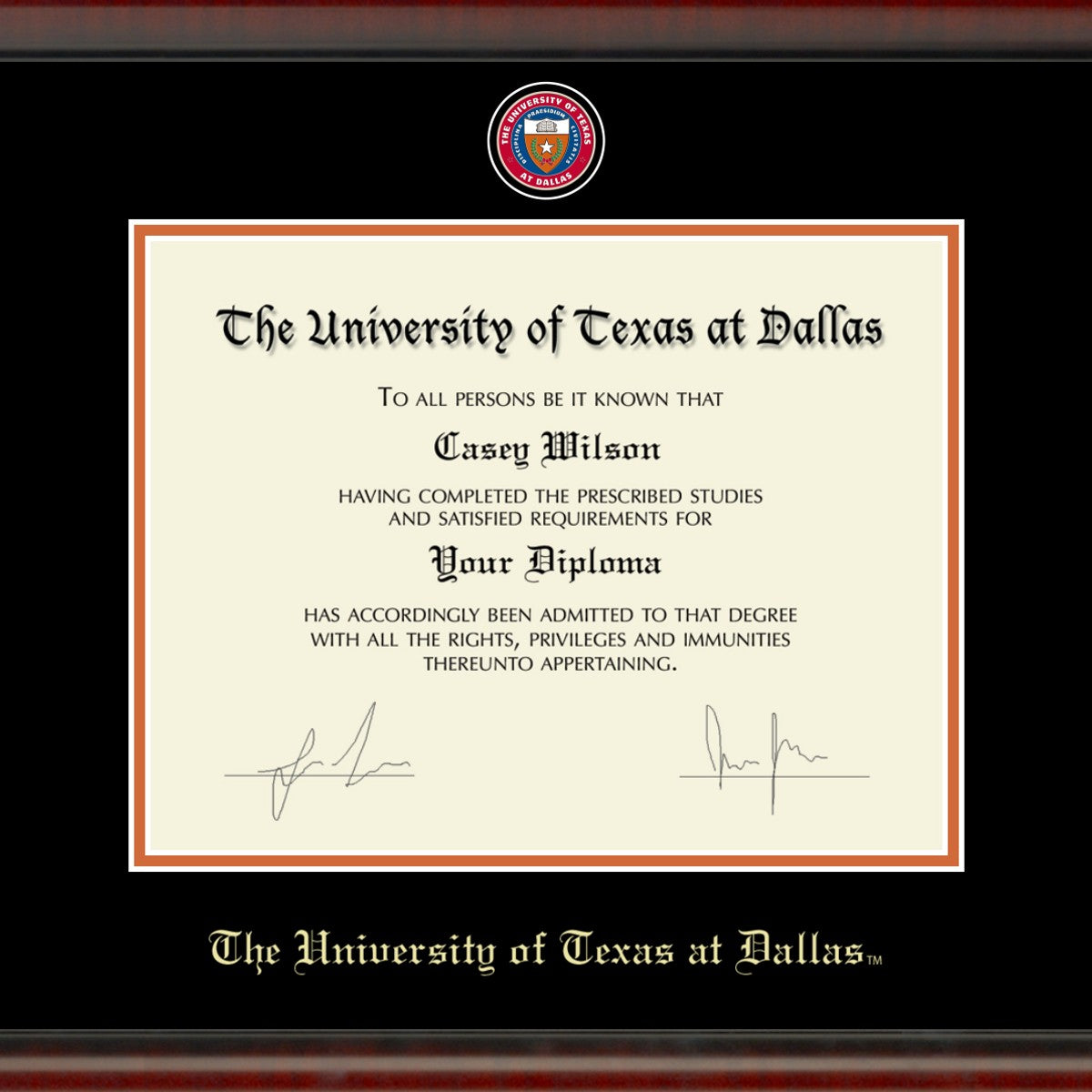 Official UT Dallas Diploma Frame, the Masterpiece | M.LaHart & Co.