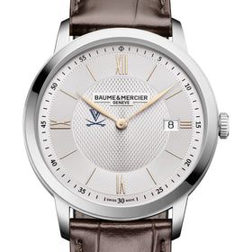 UVA Men's Baume et Mercier 40mm Classima Quartz Watch with Silver Dial & Dark Brown Leather Strap Shot #1
