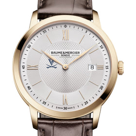 UVA Men's Baume et Mercier 40mm Gold PVD Classima Watch with Silver Dial & Dark Brown Leather Strap Shot #1