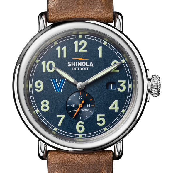 Villanova University Shinola Watch, The Runwell Automatic 45 mm Blue Dial and British Tan Strap at M.LaHart &amp; Co. Shot #1