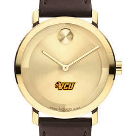 Virginia Commonwealth University Men&#39;s Movado BOLD Gold with Chocolate Leather Strap Shot #1