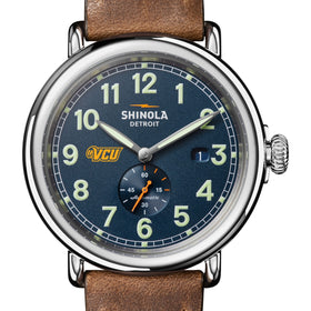 Virginia Commonwealth University Shinola Watch, The Runwell Automatic 45 mm Blue Dial and British Tan Strap at M.LaHart & Co. Shot #1