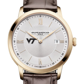 Virginia Tech Men's Baume et Mercier 40mm Gold PVD Classima Watch with Silver Dial & Dark Brown Leather Strap Shot #1