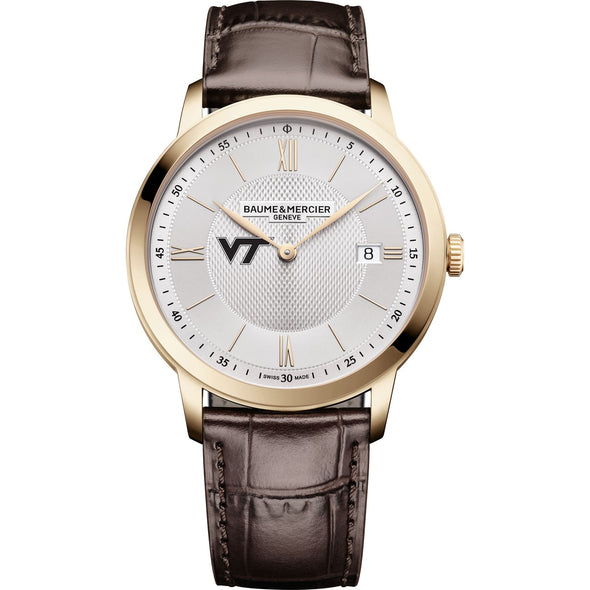 Virginia Tech Men's Baume et Mercier 40mm Gold PVD Classima Watch with Silver Dial & Dark Brown Leather Strap Shot #2