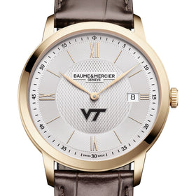 Virginia Tech Men's Baume et Mercier 40mm Gold PVD Classima Watch with Silver Dial & Dark Brown Leather Strap Shot #1