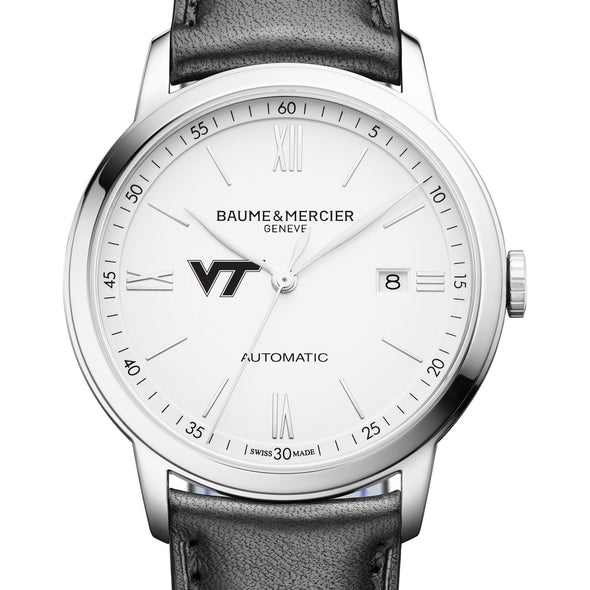 Virginia Tech Men's Baume et Mercier 42mm Classima Automatic Watch with White Dial & Black Leather Strap Shot #1