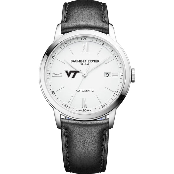 Virginia Tech Men's Baume et Mercier 42mm Classima Automatic Watch with White Dial & Black Leather Strap Shot #2