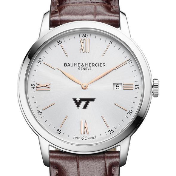 Virginia Tech Men's Baume et Mercier 42mm Classima Watch with Silver Dial & Brown Leather Strap Shot #1