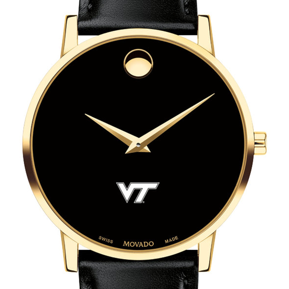 Virginia Tech Men's Movado Gold Museum Classic Leather Shot #1