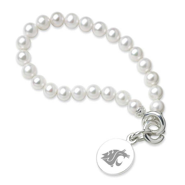 Washington State University Pearl Bracelet with Sterling Silver Charm Shot #1