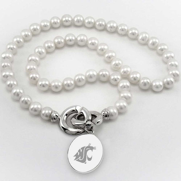 Washington State University Pearl Necklace with Sterling Silver Charm Shot #1