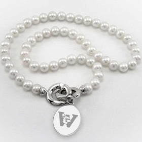 Wesleyan Pearl Necklace with Sterling Silver Charm Shot #1