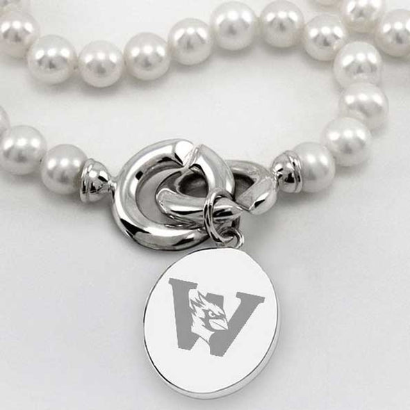 Wesleyan Pearl Necklace with Sterling Silver Charm Shot #2