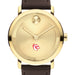 Wesleyan University Men's Movado BOLD Gold with Chocolate Leather Strap