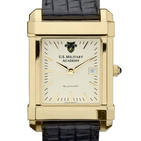 West Point Men&#39;s Gold Quad with Leather Strap Shot #1
