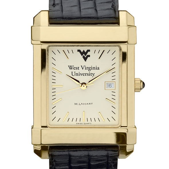 West Virginia Men&#39;s Gold Quad with Leather Strap Shot #1