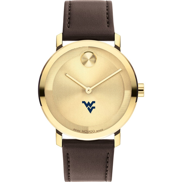 West Virginia University Men&#39;s Movado BOLD Gold with Chocolate Leather Strap Shot #2