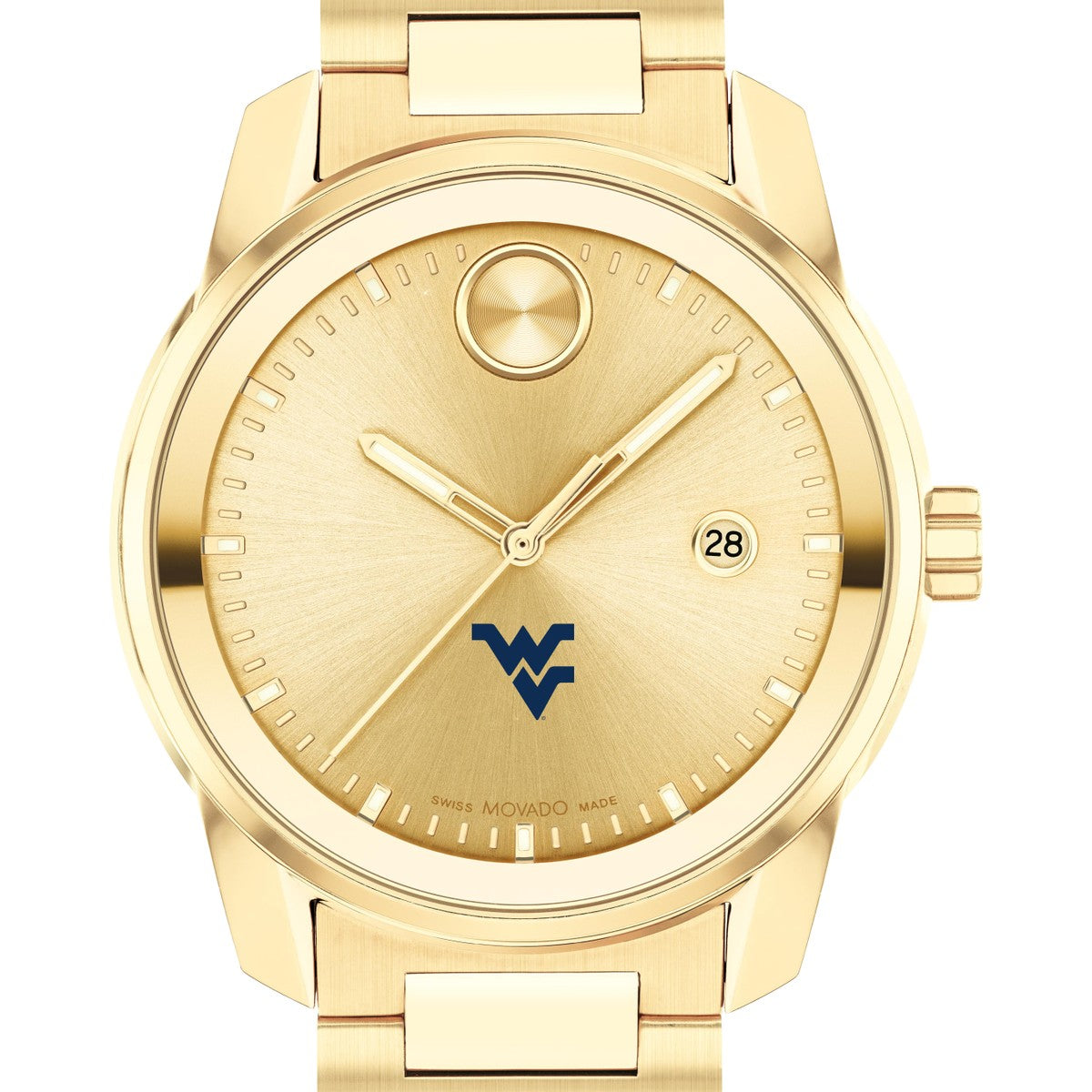 West Virginia Men's Movado BOLD Gold with Date Window | M.LaHart & Co.
