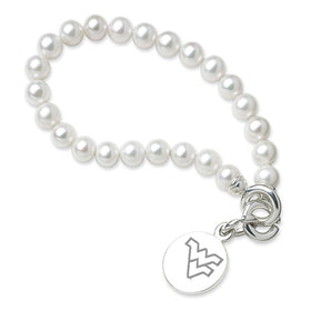 West Virginia University Pearl Bracelet with Sterling Silver Charm Shot #1