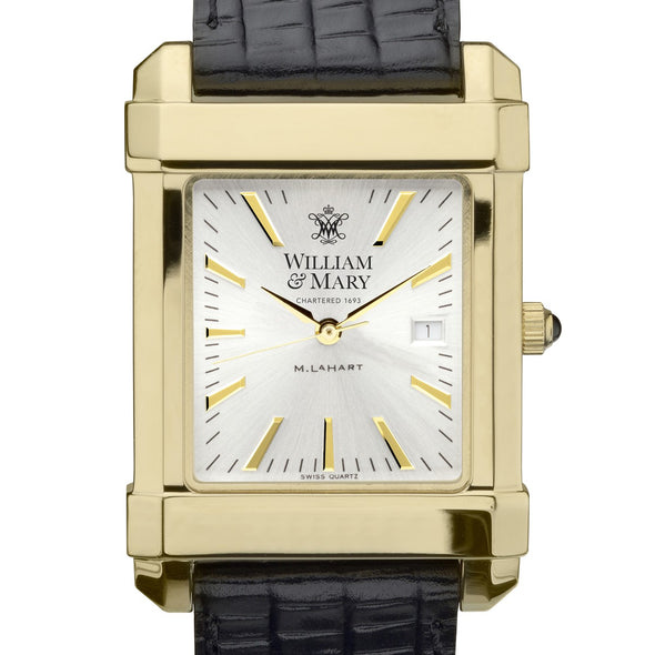 William &amp; Mary Men&#39;s Gold Watch with 2-Tone Dial &amp; Leather Strap at M.LaHart &amp; Co. Shot #1