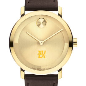 Xavier University of Louisiana Men&#39;s Movado BOLD Gold with Chocolate Leather Strap Shot #1