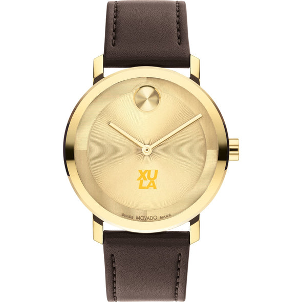 Xavier University of Louisiana Men&#39;s Movado BOLD Gold with Chocolate Leather Strap Shot #2