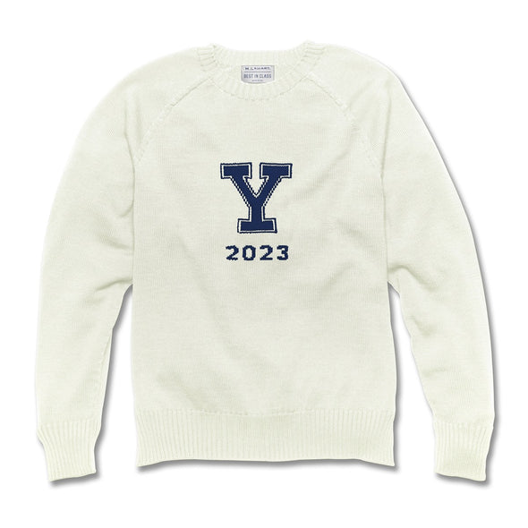 Yale Class of 2023 Ivory and Navy Blue Sweater by M.LaHart Shot #1