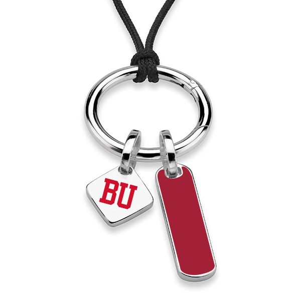 Boston University Silk Necklace with Enamel Charm & Sterling Silver Tag