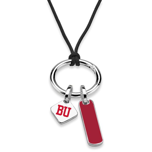 Boston University Silk Necklace with Enamel Charm & Sterling Silver Tag - shot #2